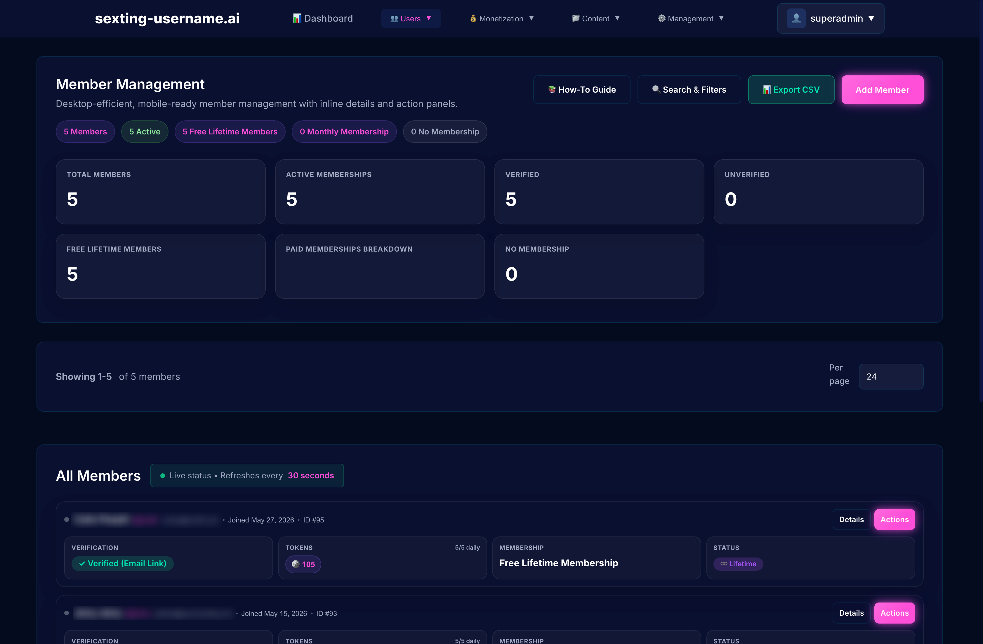 Member management dashboard